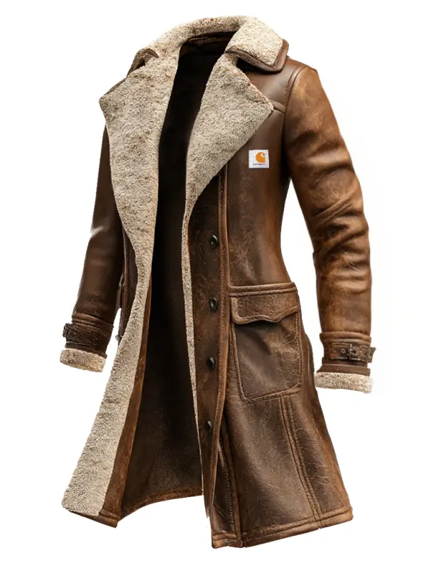 Women's Vintage Brown Suede Leather Coat With Shearling Lining - Simplyion.com 
