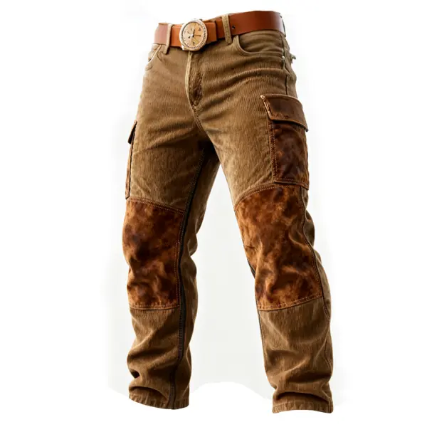 Corduroy Suede Splicing Durable Workwear Pants With Reinforced Knees And Cargo Pockets - Upgradecool.com 
