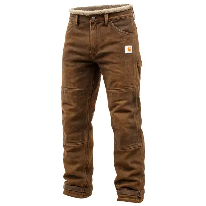 Men's Carhartt Vintage Winter-Ready Insulated Suede And Leather Lambskin Work Pants With Fleece Lining