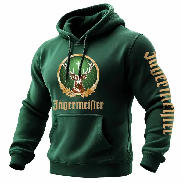 Men's Vintage Deer Letter Print Pocket Long Sleeve Hoodie - Wayrates.com 