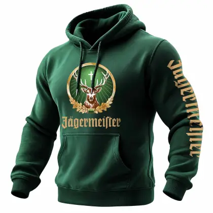 Men's Vintage Deer Letter Print Pocket Long Sleeve Hoodie