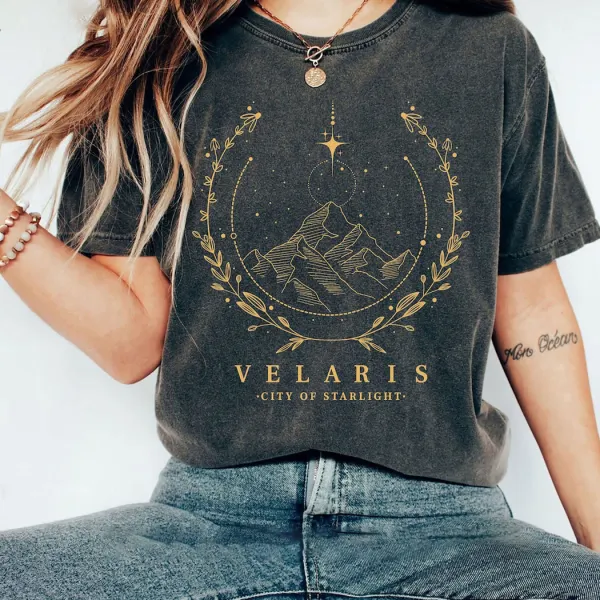 SJM Merch, Gold Print Velaris T-shirt, The Night Court T-shirt - Wayrates.com 