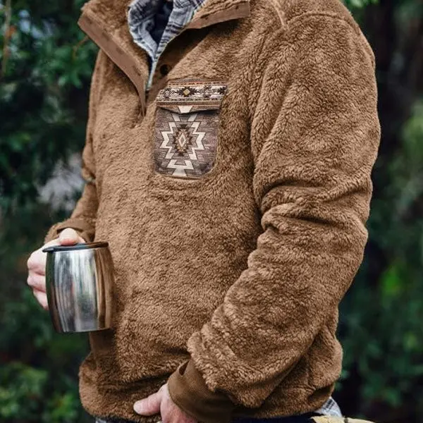 Mens Retro 1/4 Button Fleece Hoodie - Sunhopebloom.com 