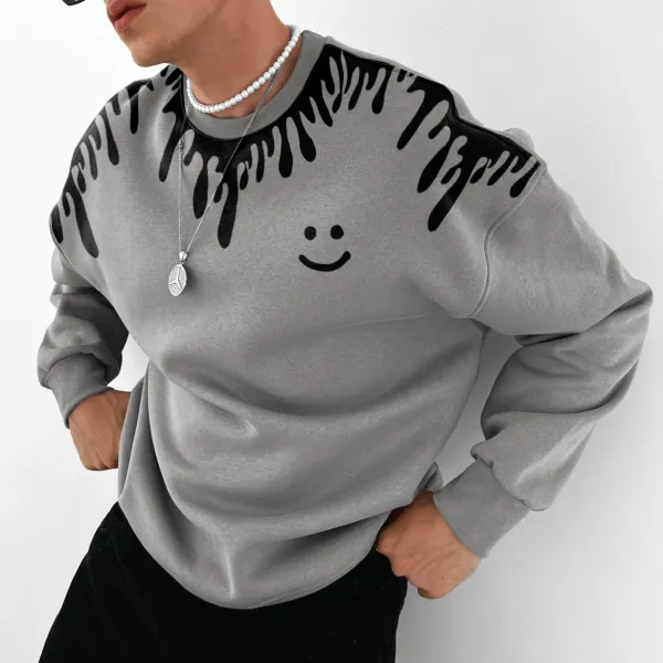 Men's Fashion Smiley Printed Oversized Casual Sweatshirt - Yesunshine.com 
