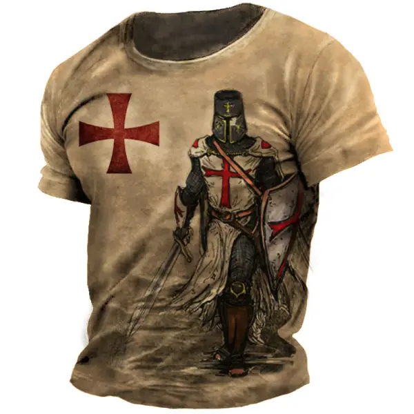 Men's Vintage Templar Cross Print T-Shirt - Yesunshine.com 