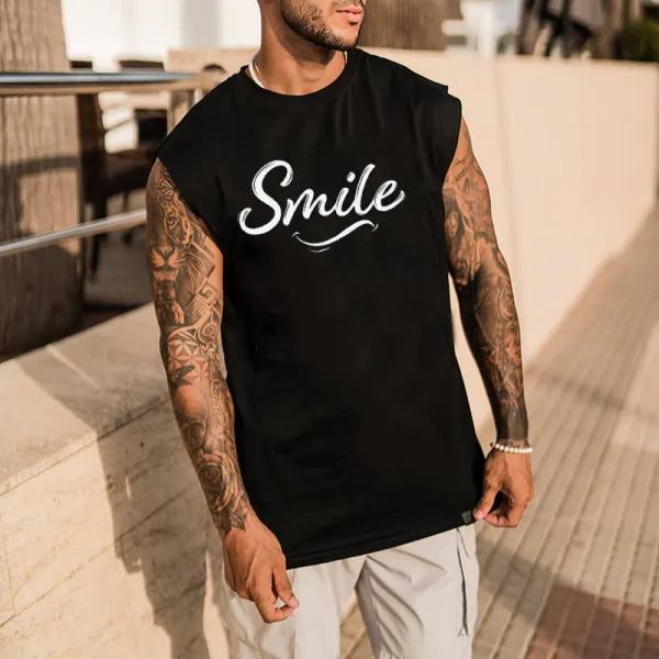 Men's Smiling Letter Printed Vest - Yesunshine.com 