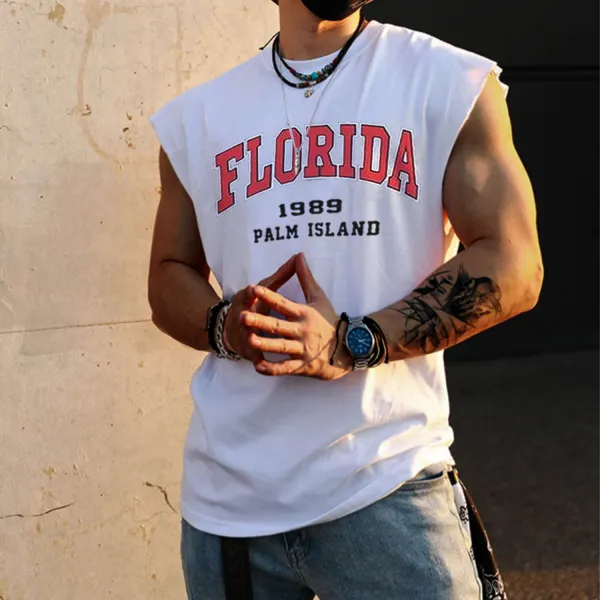 Retro Men's Florida Print Tank Top Oversized Sleeveless T-shirt - Yesunshine.com 