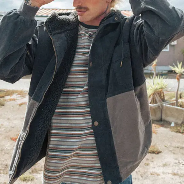 Mens Fashion Color Patchwork Fleece Jacket Coat - Yesunshine.com 