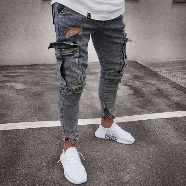 Men's Fashion Knee Hole Zipper Jeans - Yesunshine.com 