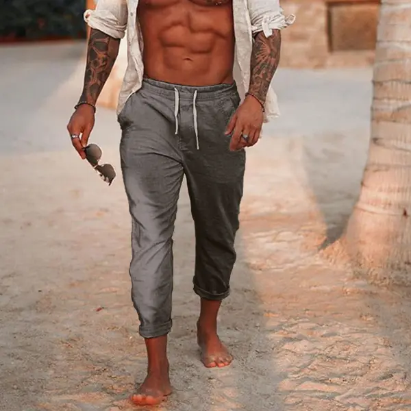 Men's Linen Holiday Plain Breathing Pants - Yesunshine.com 