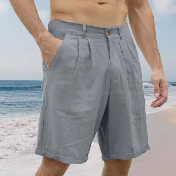 Men's Casual Beach Cotton Solid Color Shorts - Yesunshine.com 