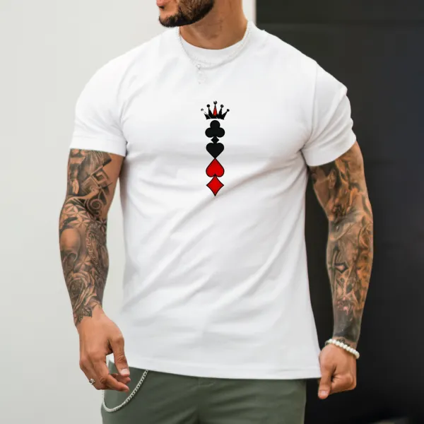 Poker Crown Print Men's Casual Slim Short Sleeve T-Shirt - Yesunshine.com 