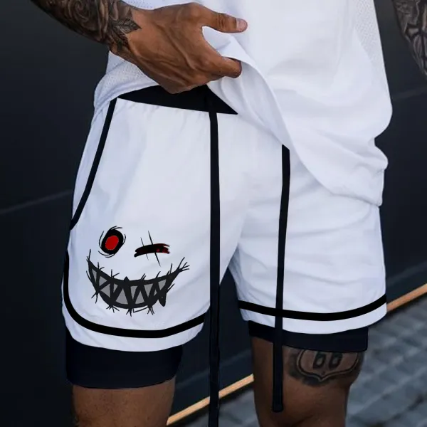Casual Smiley Double Layer Gym Shorts - Yesunshine.com 