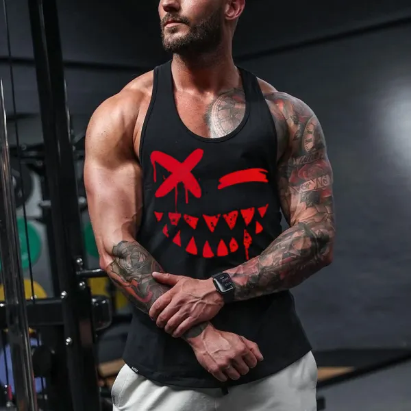 Men's Fashion Smiley Print Casual Slim Fit Tank - Yesunshine.com 