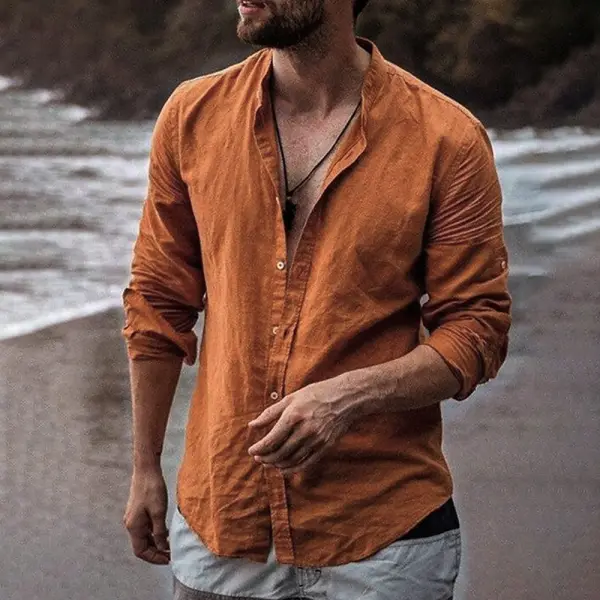 Men's Loose Long Sleeve Open Breathable Linen Shirt - Yesunshine.com 