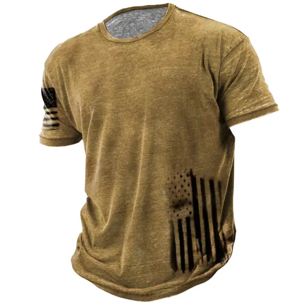 Men's Vintage American Flag Print Crew Neck T-Shirt - Yesunshine.com 