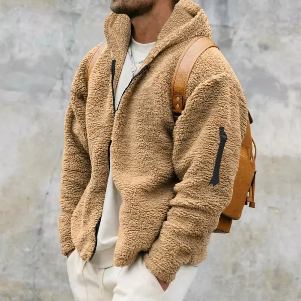 Men's Double Sided Fleece Warm Jacket Loose Hooded Casual Jacket - Trisunshine.com 