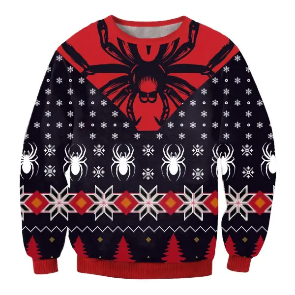 Men's Spider Snowflake 3D Print Ugly Christmas Crew Neck Sweatshirt - Yesunshine.com 