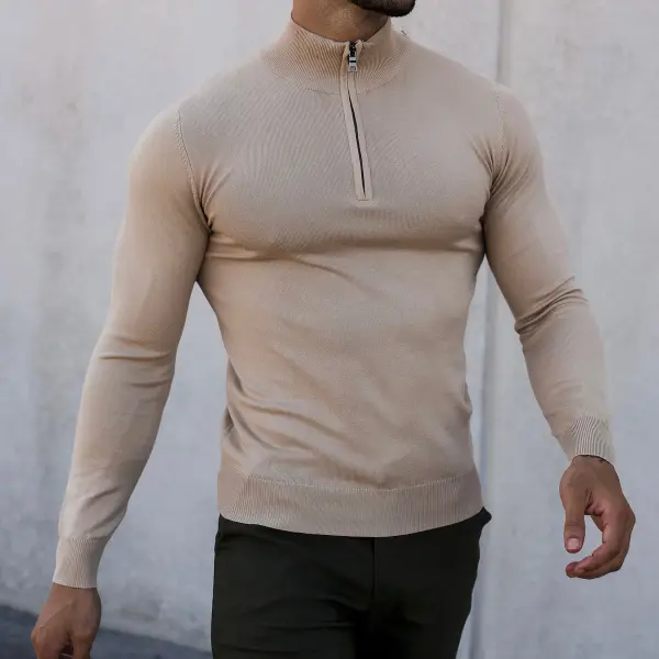 Warm Slim Fit Half-zip Lapel Sweater - Yesunshine.com 
