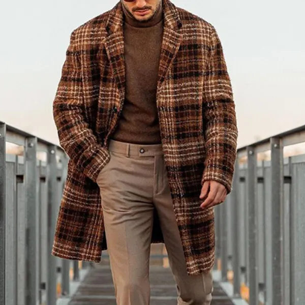 Men's Vintage Plaid Corduroy Patchwork Wool Coat - Trisunshine.com 