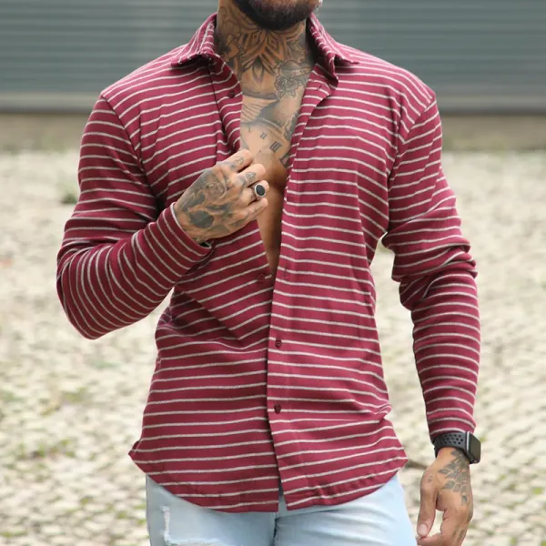 Men's Long Sleeve Striped Shirt - Mobivivi.com 