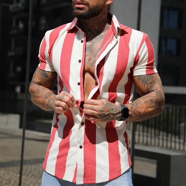 Street Casual Striped Short-sleeved Shirt - Yesunshine.com 