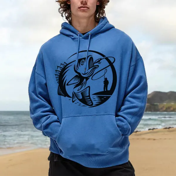 Unisex Fishing Print Hooded Casual Sweatshirt - Yesunshine.com 
