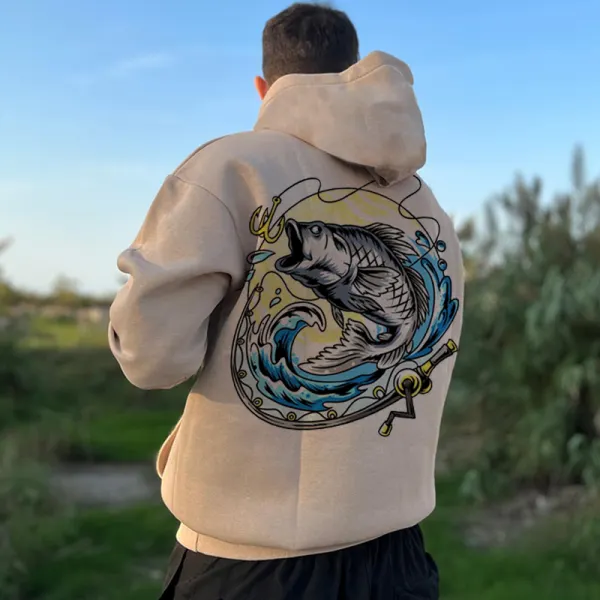 Fishing Print Hooded Casual Sweatshirt - Yesunshine.com 