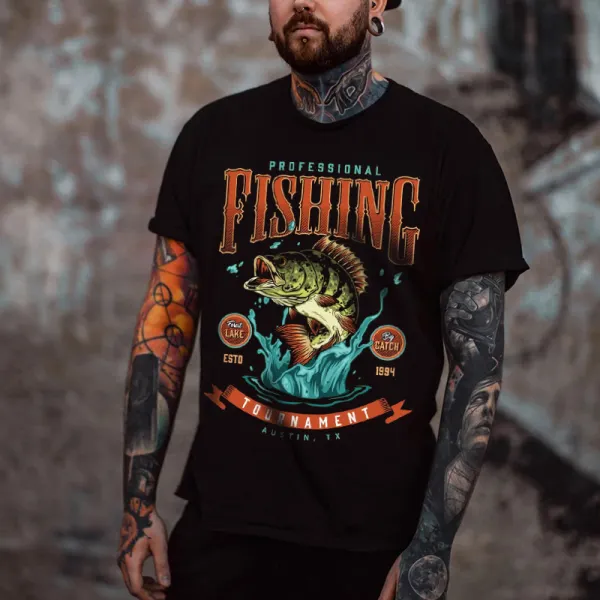 Men's Fishing Print Casual T-Shirt - Yesunshine.com 