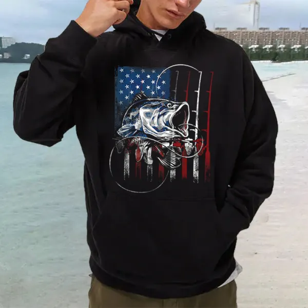 Unisex Fishing Print Hooded Casual Sweatshirt - Yesunshine.com 
