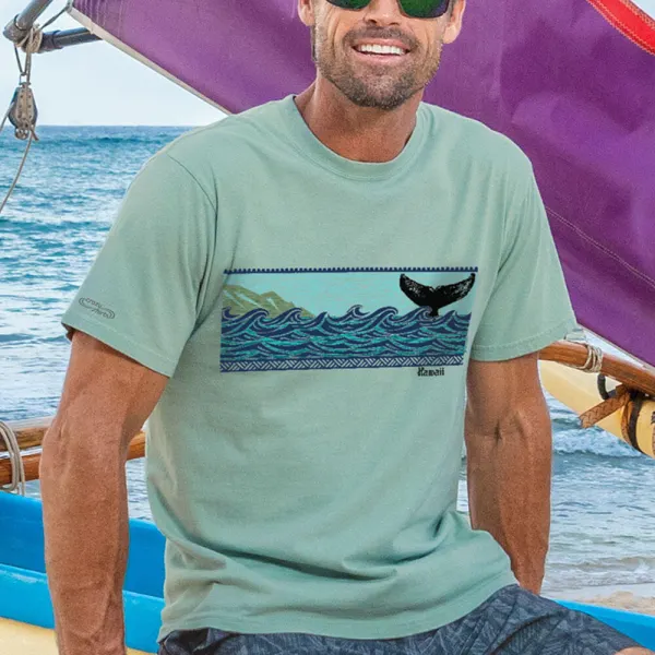 Seaside Holiday Retro Printed Short Sleeve T-shirt - Salolist.com 