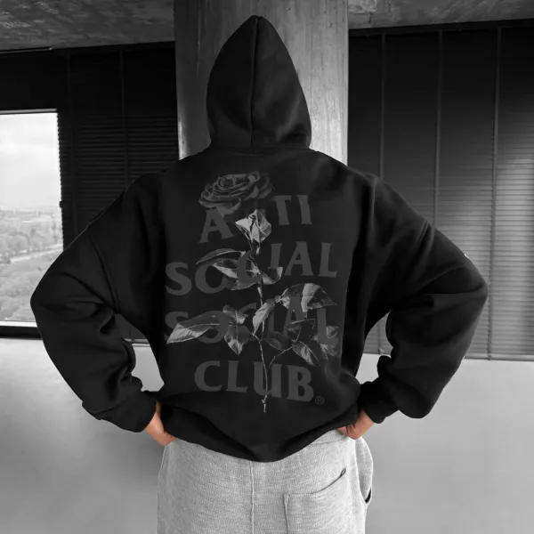 Men's Rose Letter Print Oversized Hoodie - Yesunshine.com 