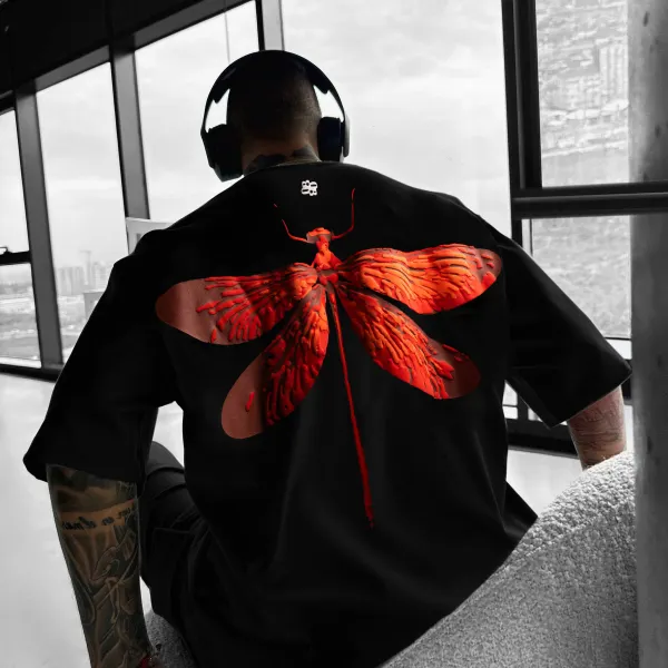 Fashionable Dragonfly Print Short Sleeve T-Shirt - Yesunshine.com 