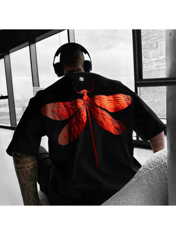 Fashionable Dragonfly Print Short Sleeve T-Shirt - Aptkoi.com 