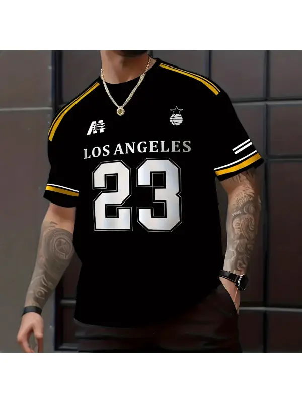 Loose Round Neck T-Shirt With Sports Print - Aptkoi.com 