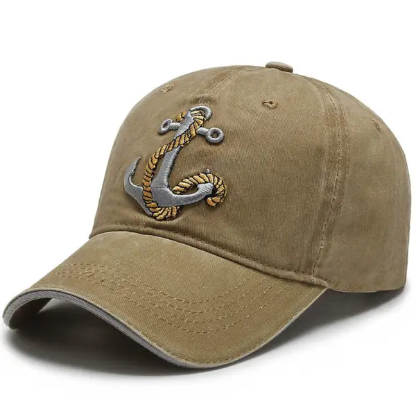 Men's Vintage Nautical Shipsight Embroidered Washed Sun Hat - Yesunshine.com 