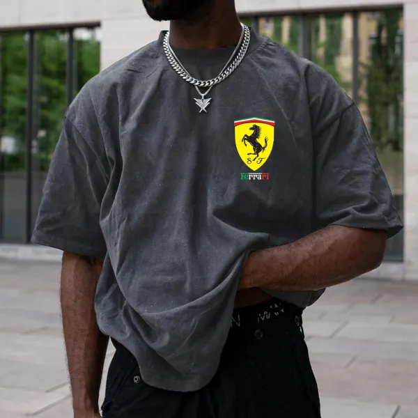 Men's Racing Print Loose Fit T-Shirt - Yesunshine.com 