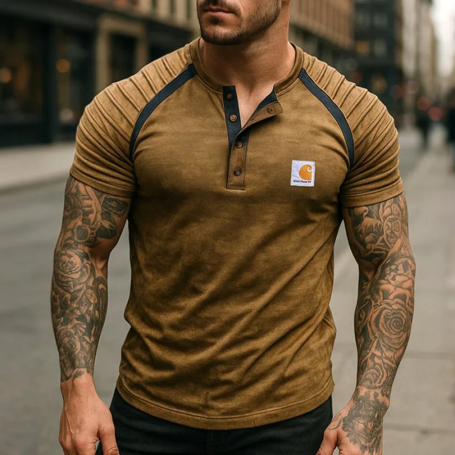 

Multiple Folds Stylish Henley T-Shirt For Men - Perfect For Casual And Outdoor Activities