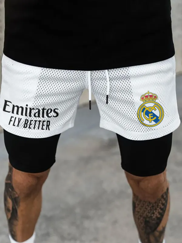 Neutral Loose Comfortable Casual Football Print Double-layer Sports Shorts - Menwyx.com 