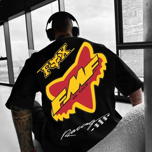 Men's Casual Racing Print Oversized T-Shirt - Yesunshine.com 