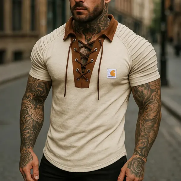 Casual Collar Suede Splicing Henley T-Shirt For Men - Perfect For Summer Outings And Everyday Wear - Zivinfo.com 