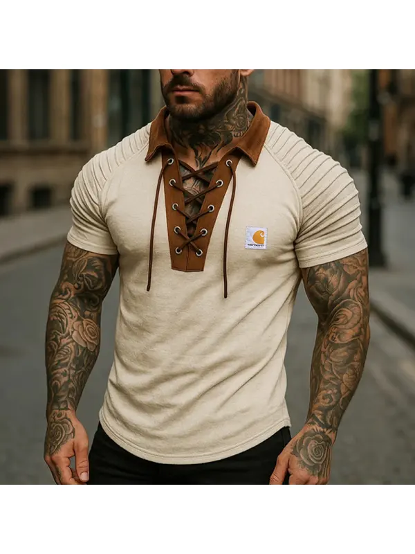 Casual Collar Suede Splicing Henley T-Shirt For Men - Perfect For Summer Outings And Everyday Wear - Ootdmw.com 