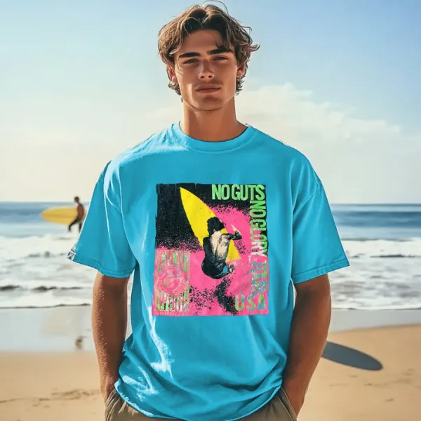 Men's Blue Casual Loose Surf T-Shirt - Yesunshine.com 