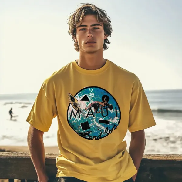 Men's Yellow Casual Loose Surf T-Shirt - Yesunshine.com 