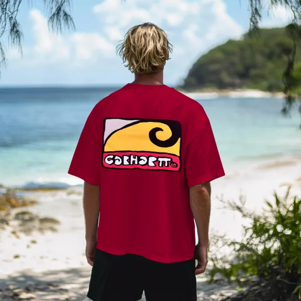 Vintage Unisex Beach Vacation Surf Logo Print Oversized Short Sleeve T-shirt - Yesunshine.com 