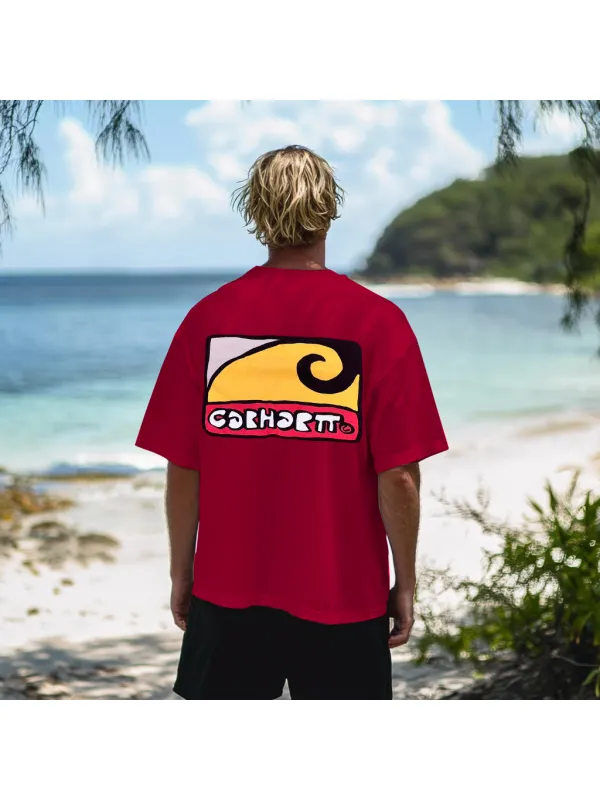 Vintage Unisex Beach Vacation Surf Logo Print Oversized Short Sleeve T-shirt - Ootdmw.com 