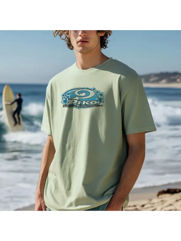 Men's Green Casual Loose Surf T-Shirt - Ootdmw.com 