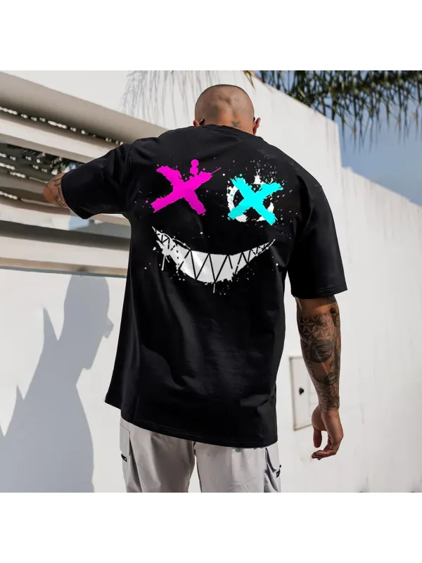 Smiley T-Shirt Oversized Casual Men's Short Sleeve T-Shirt - Ootdmw.com 
