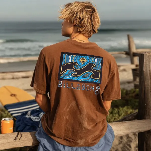 Men's Brown Casual Loose Surf T-Shirt - Yesunshine.com 