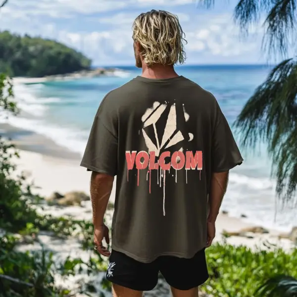 Vintage Unisex Beach Vacation Surf Logo Print Oversized Short Sleeve T-shirt - Yesunshine.com 